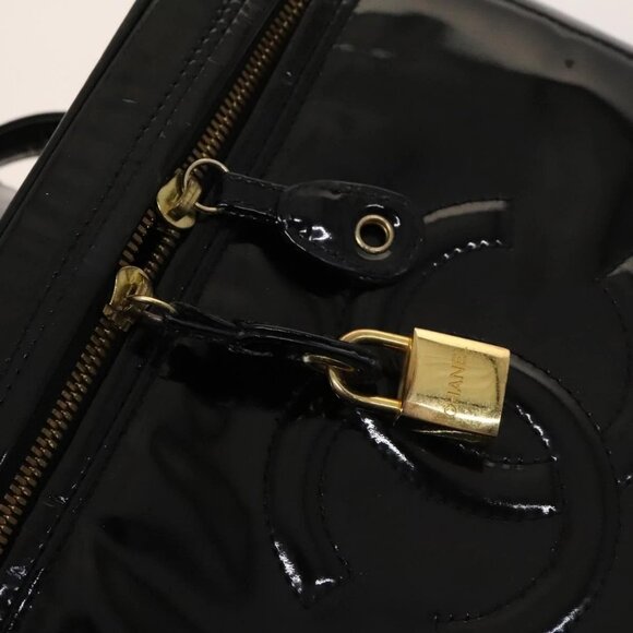 CHANEL Vanity Hand Bag Enamel 2way Black Gold CC Auth 130982 - Picture 10 of 16